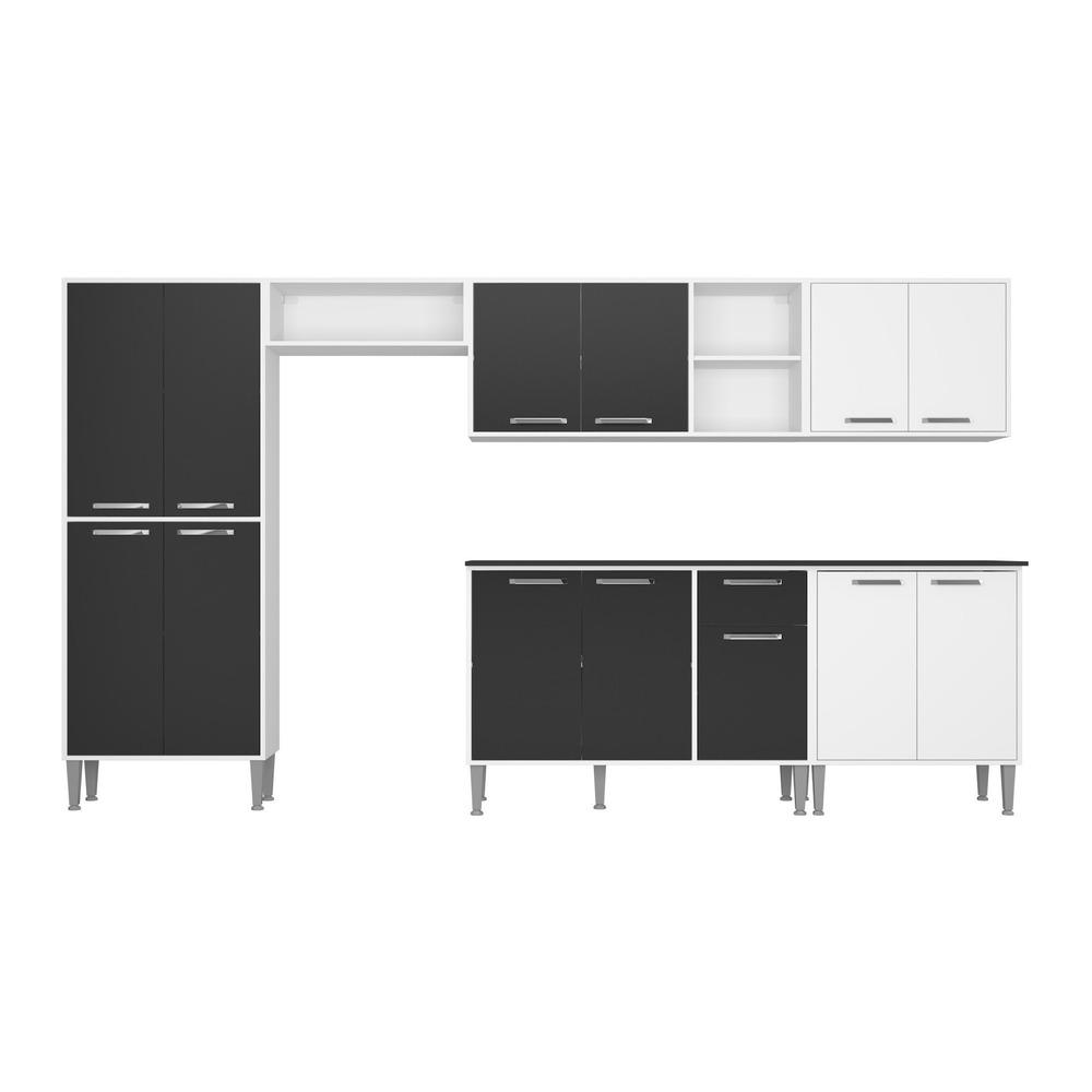 Cozinha Compacta Multimóveis Xangai Jazz FG3160 com Armário e Balcão Branca/Preta