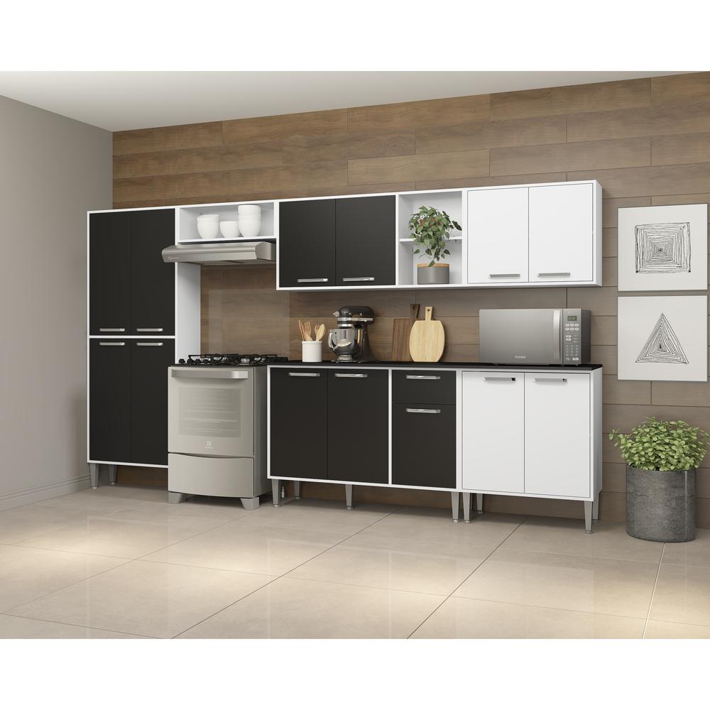 Cozinha Compacta Multimóveis Xangai Jazz FG3160 com Armário e Balcão Branca/Preta
