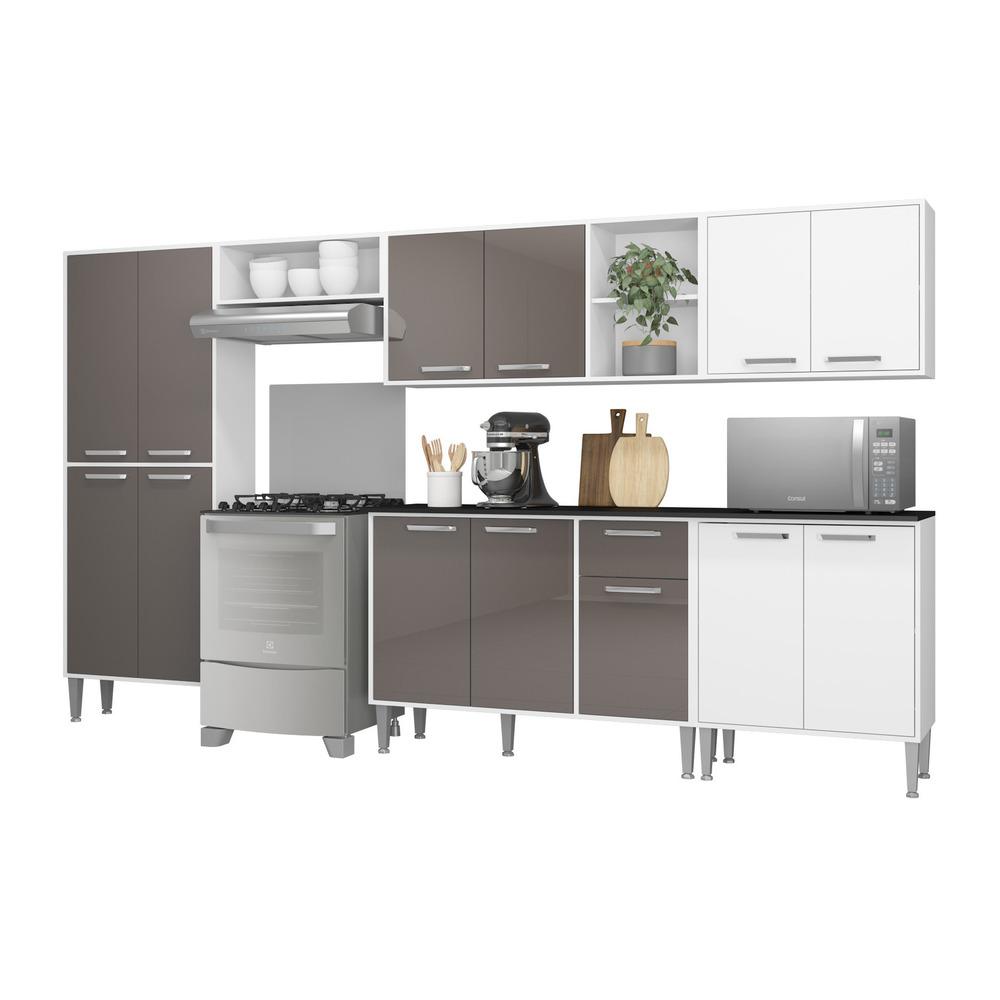 Cozinha Compacta Multimóveis Xangai Jazz FG3281 com Armário e Balcão Branca/Lacca Fumê