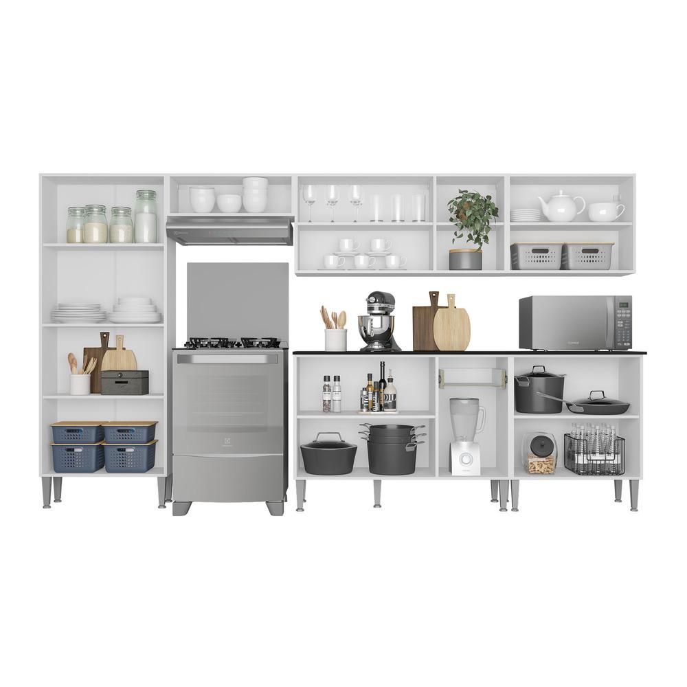 Cozinha Compacta Multimóveis Xangai Jazz FG3281 com Armário e Balcão Branca/Lacca Fumê
