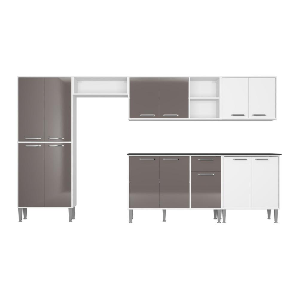 Cozinha Compacta Multimóveis Xangai Jazz FG3281 com Armário e Balcão Branca/Lacca Fumê