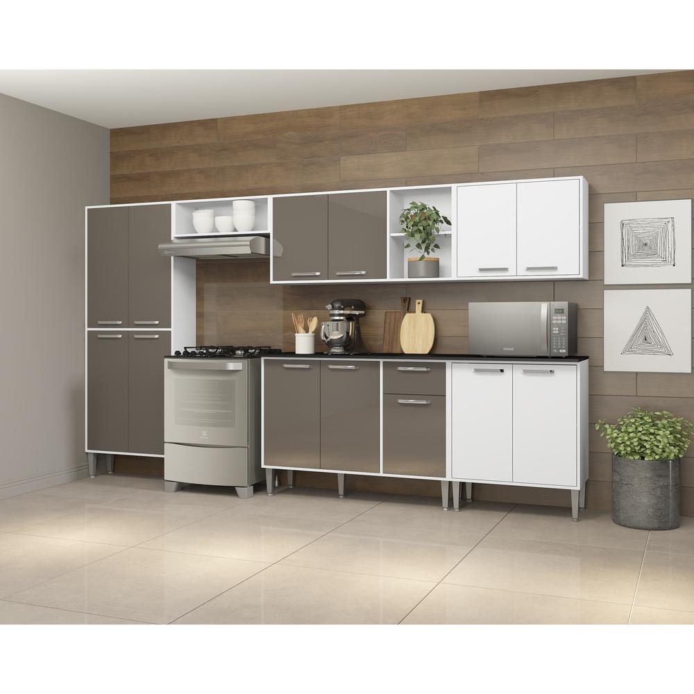 Cozinha Compacta Multimóveis Xangai Jazz FG3281 com Armário e Balcão Branca/Lacca Fumê