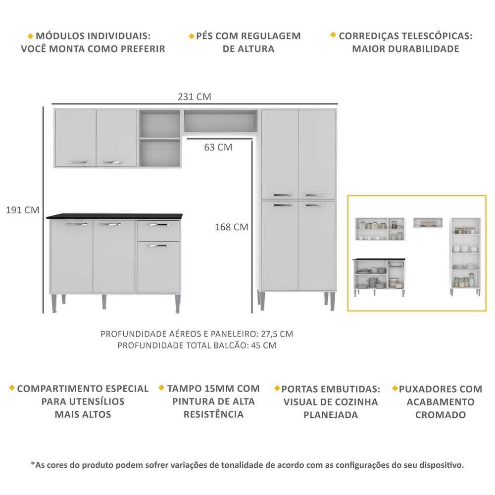 Cozinha Compacta Multimóveis Xangai Plus FG2840 Multimóveis Branca