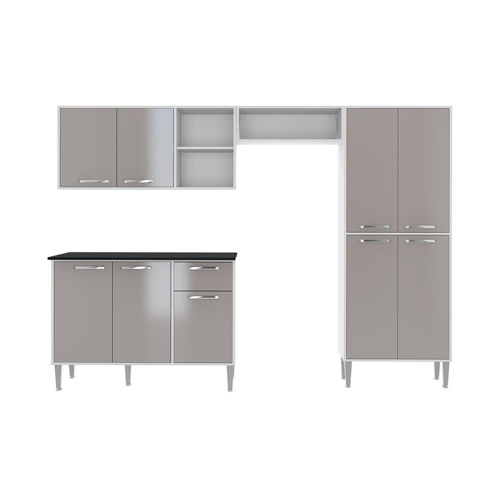 Cozinha Compacta Multimóveis Xangai Plus FG2840 com Armário e Balcão Branca/Lacca Fumê