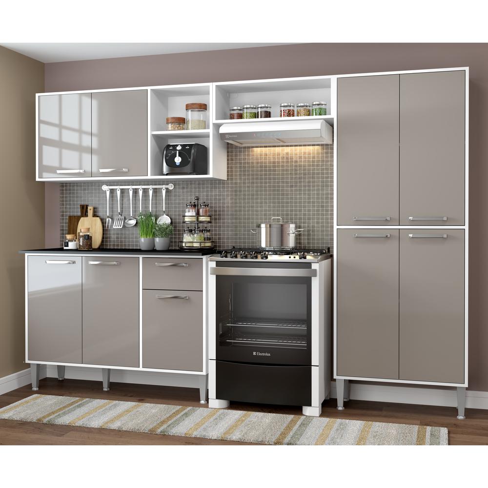 Cozinha Compacta Multimóveis Xangai Plus FG2840 com Armário e Balcão Branca/Lacca Fumê