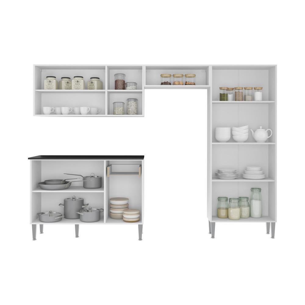 Cozinha Compacta Multimóveis Xangai Plus FG2840 com Armário e Balcão Branca/Preta