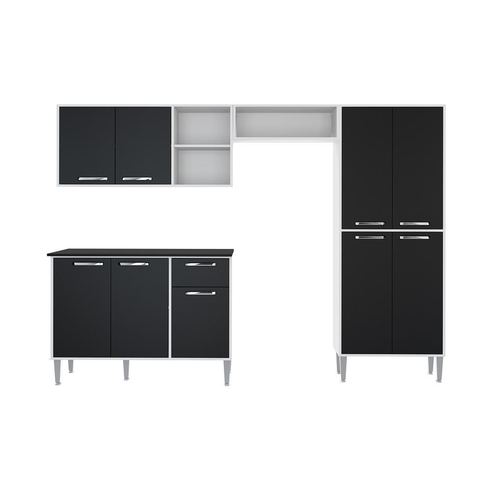 Cozinha Compacta Multimóveis Xangai Plus FG2840 com Armário e Balcão Branca/Preta