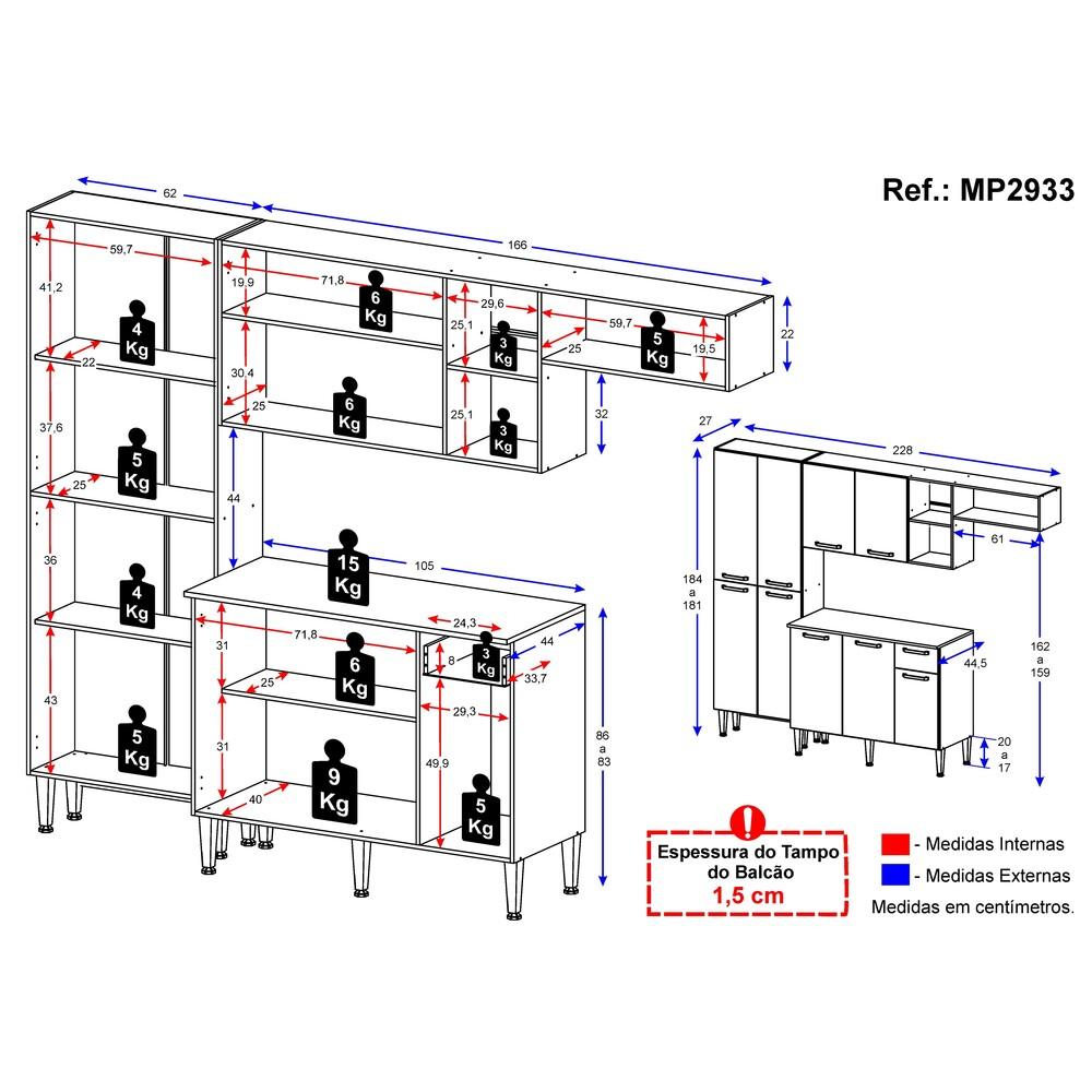 Cozinha Compacta Pequim 9 Portas MP2933 Multimóveis Preto