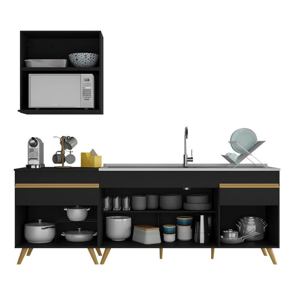 Cozinha Compacta Veneza GB Multimóveis MP2075 com Armário e Balcão Preta
