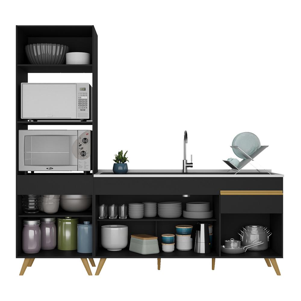 Cozinha Compacta Veneza GB Multimóveis MP2078 com Armário e Balcão Preta