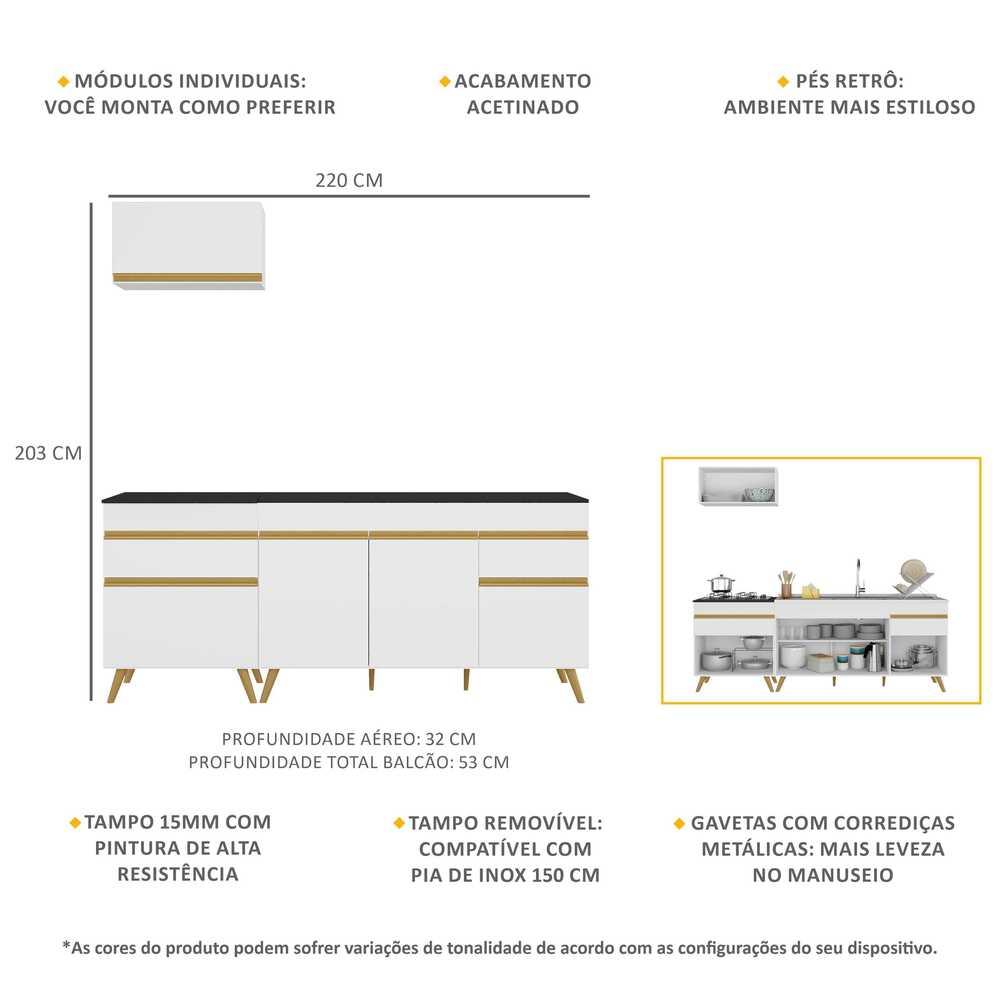 Cozinha Compacta Veneza GW Multimóveis MP2074 com Armário e Balcão Branca