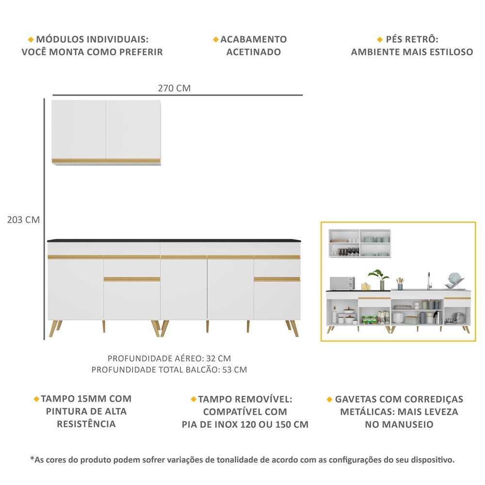 Cozinha Compacta Veneza GW Multimóveis MP2076 com Armário e Balcão Branca