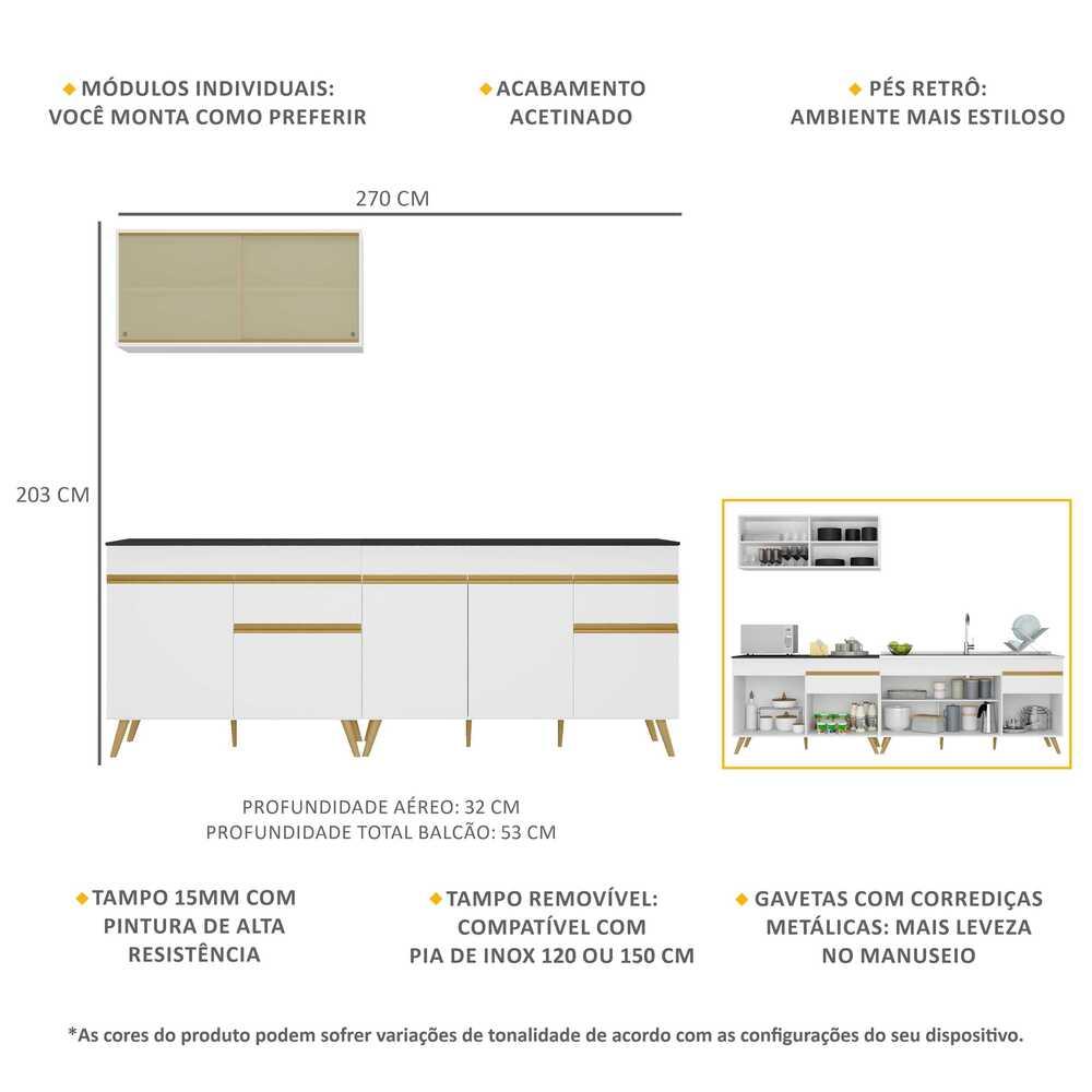Cozinha Compacta Veneza GW Multimóveis MP2077 com Armário e Balcão Branca