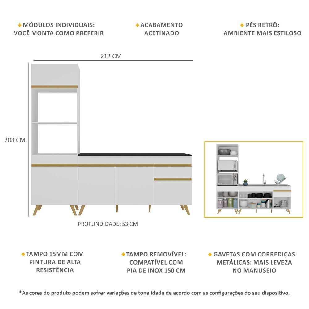 Cozinha Compacta Veneza GW Multimóveis MP2078 com Armário e Balcão Branca