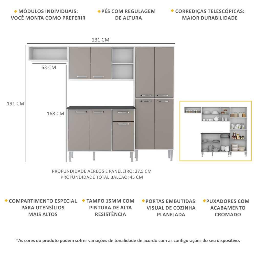 Cozinha Compacta Xangai 9 Portas Multimóveis Branco/Laca Fumê