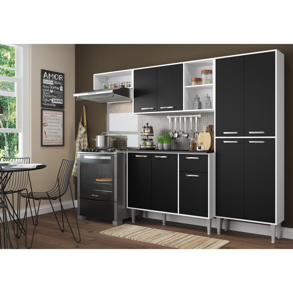 Cozinha Compacta Xangai 9 Portas Multimóveis Branco/Preto