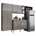 Cozinha Compacta c/ 2 Leds Armário e Balcão com Tampo Pequim Sun Multimóveis Preta/Lacca Fumê