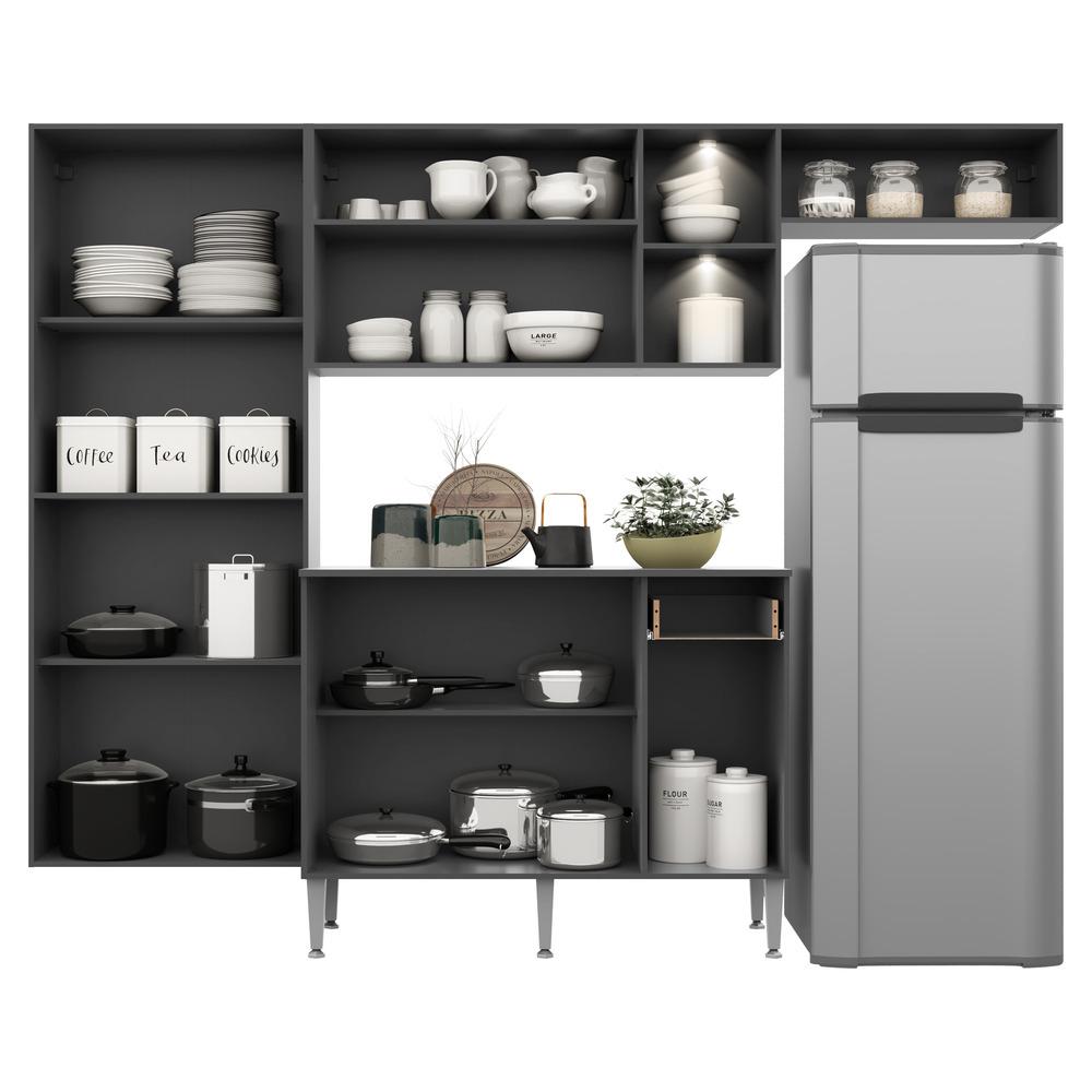 Cozinha Compacta c/ 2 Leds Armário e Balcão com Tampo Pequim Sun Multimóveis Preta/Lacca Fumê