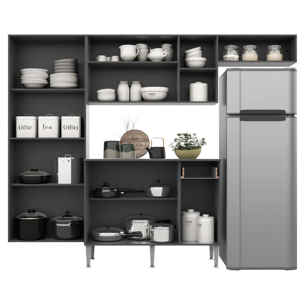 Cozinha Compacta c/ Armário e Balcão com Tampo Pequim Sun Multimóveis Preta/Lacca Fumê