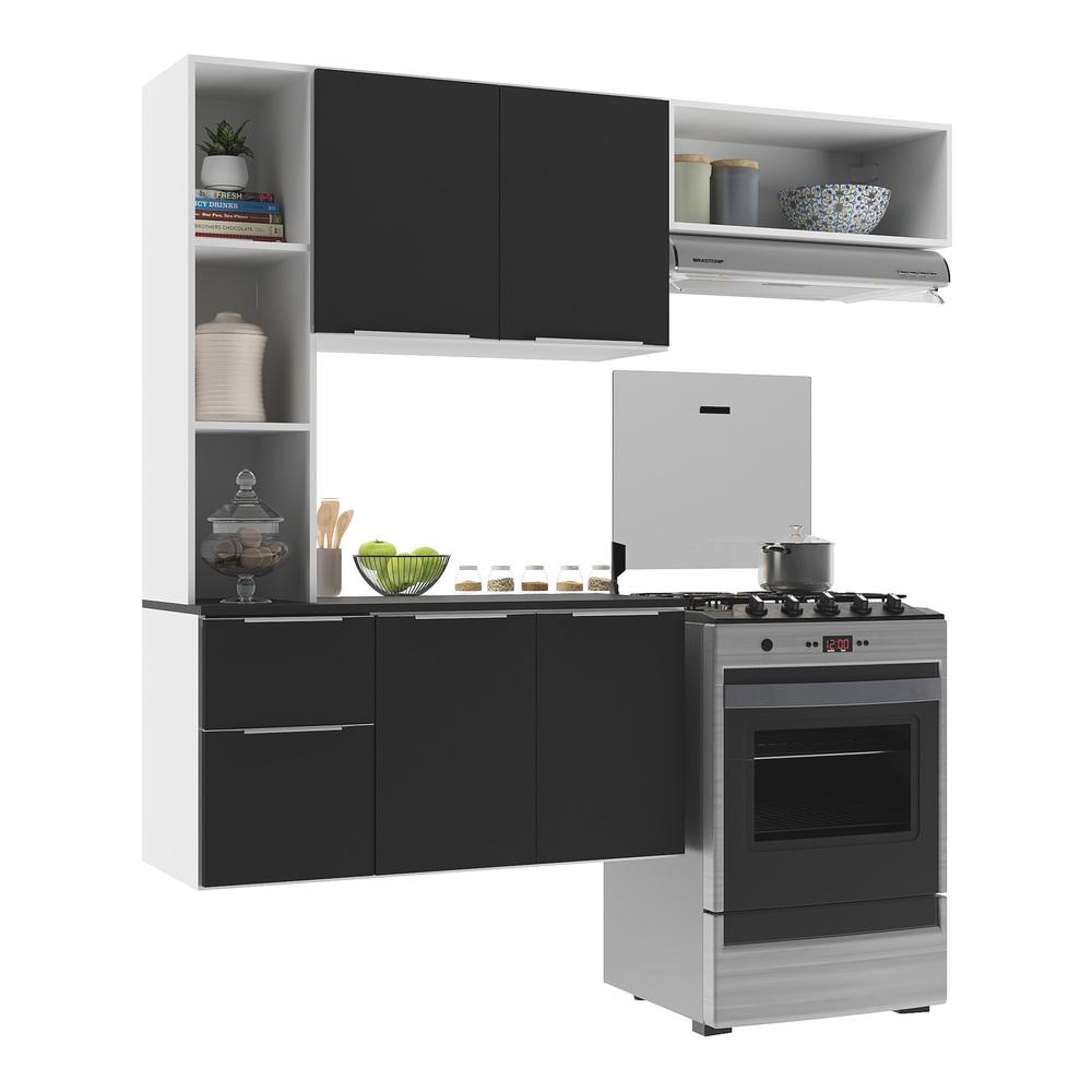 Cozinha Compacta com Armário e Balcão MP2001 Sofia Multimóveis Branca/Preta
