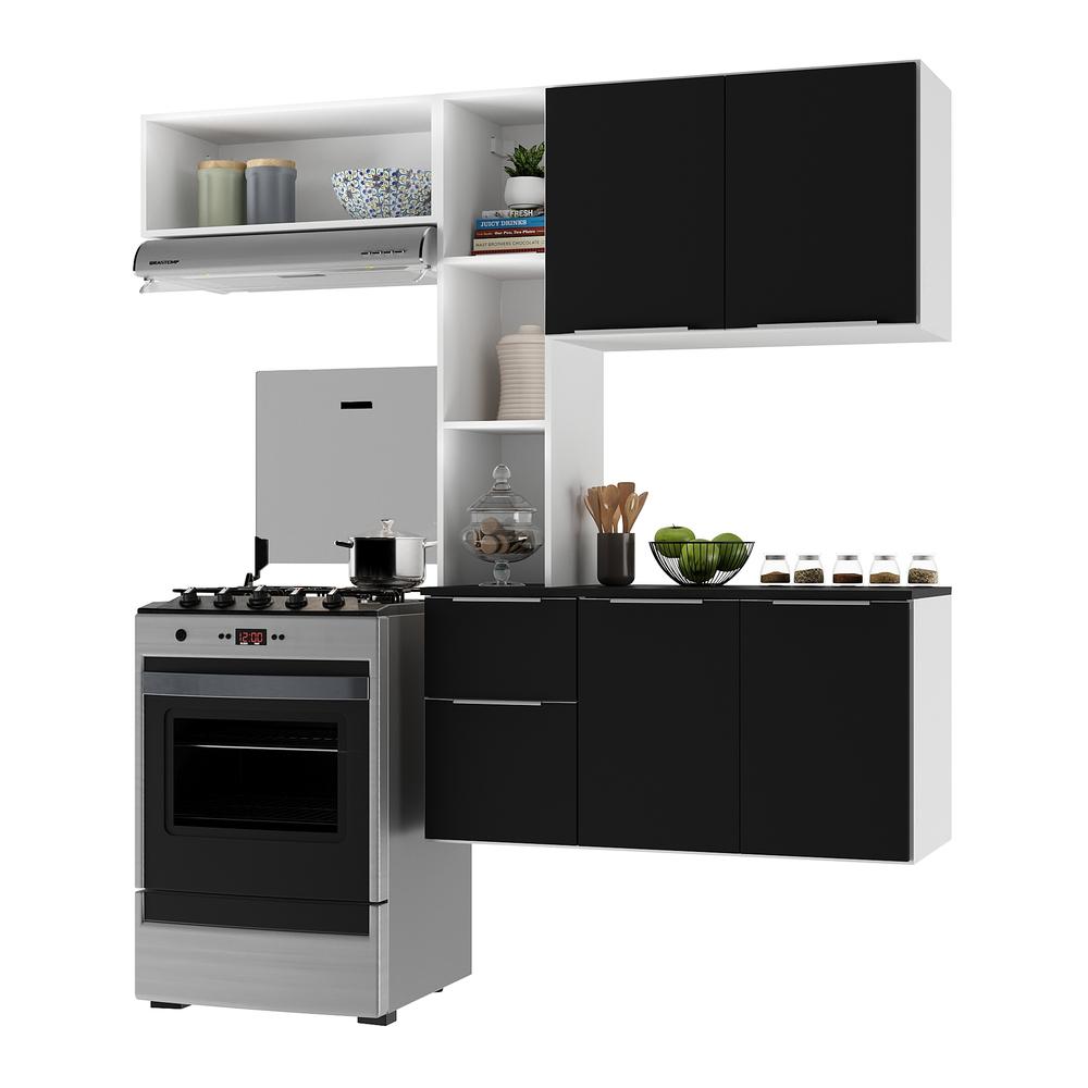Cozinha Compacta com Armário e Balcão MP2002 Sofia Multimóveis Branca/Preta