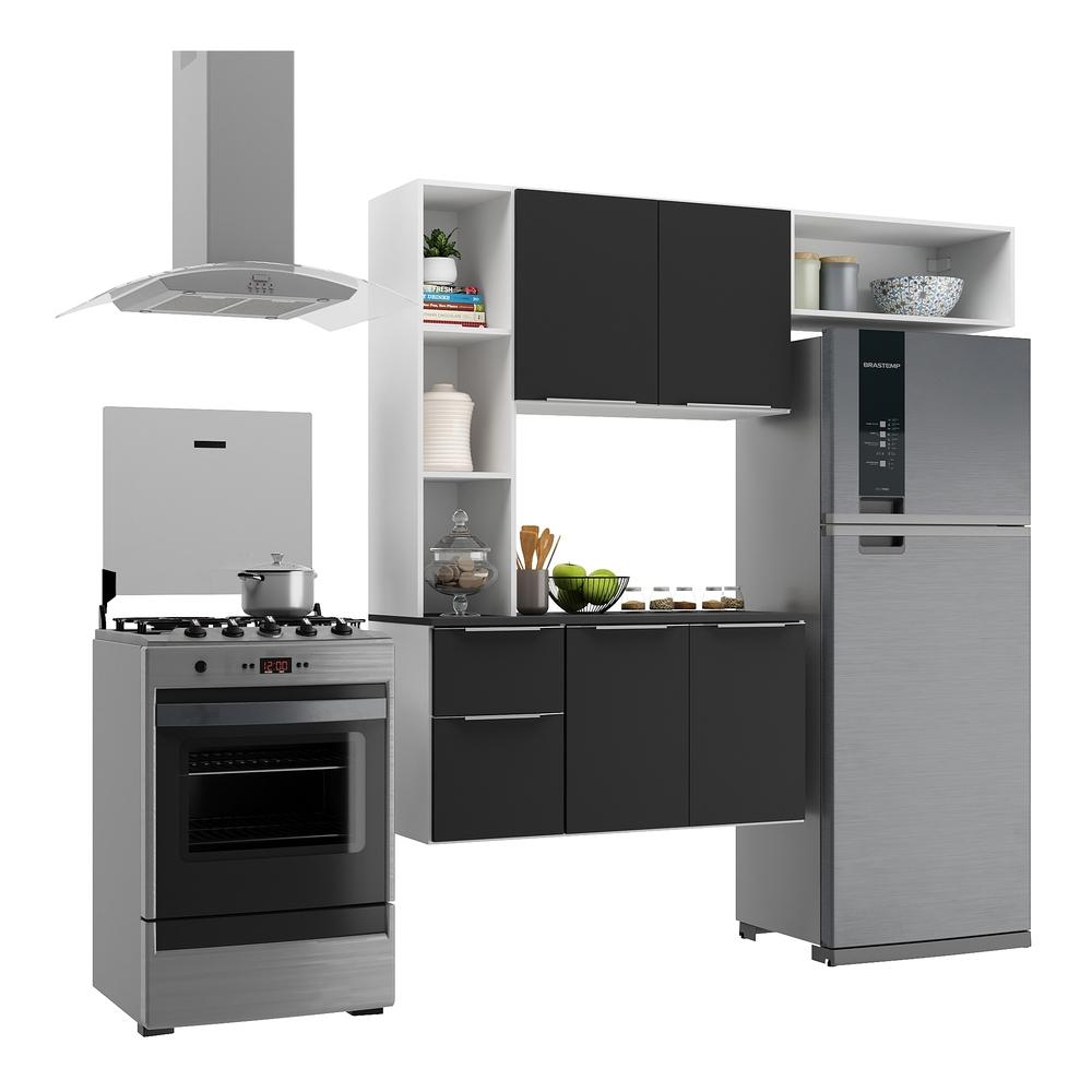 Cozinha Compacta com Armário e Balcão MP2004 Sofia Multimóveis Branca/Preta
