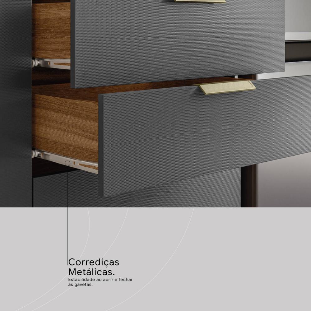 Cozinha Compacta com Balcão 250cm Multimóveis CR20467 Amêndola/Grafito Prime TX