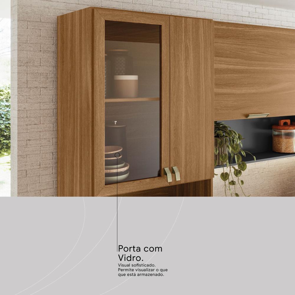 Cozinha Compacta com Balcão 250cm Multimóveis CR20467 Amêndola/Grafito Prime TX