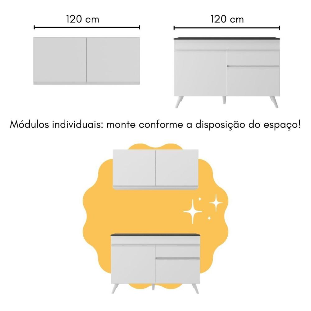 Cozinha Compacta com Bancada Americana 1 Porta Veneza Multimóveis MP2207 Branco