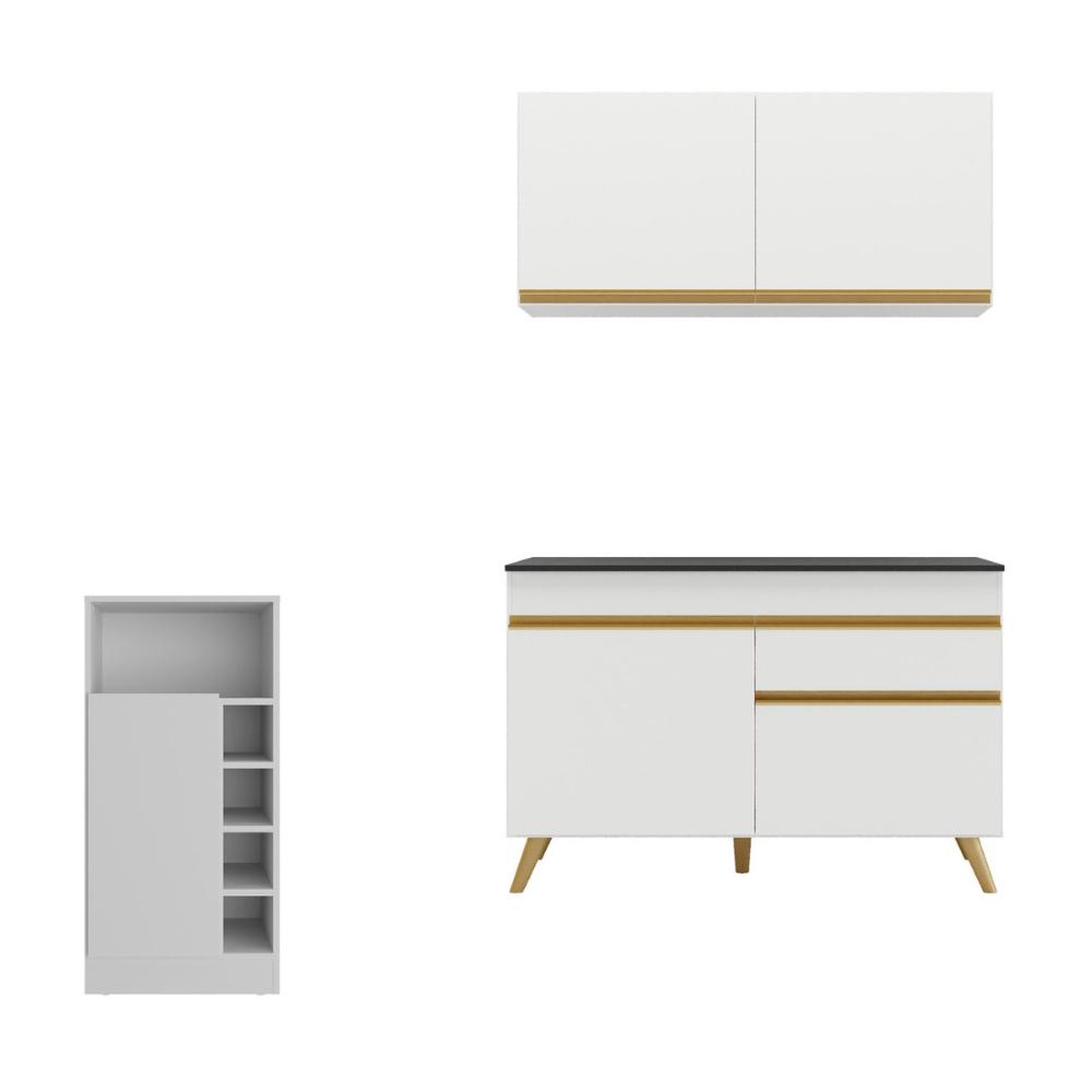 Cozinha Compacta com Bancada Americana 1 Porta Veneza Multimóveis MP2207 Branco/Dourado