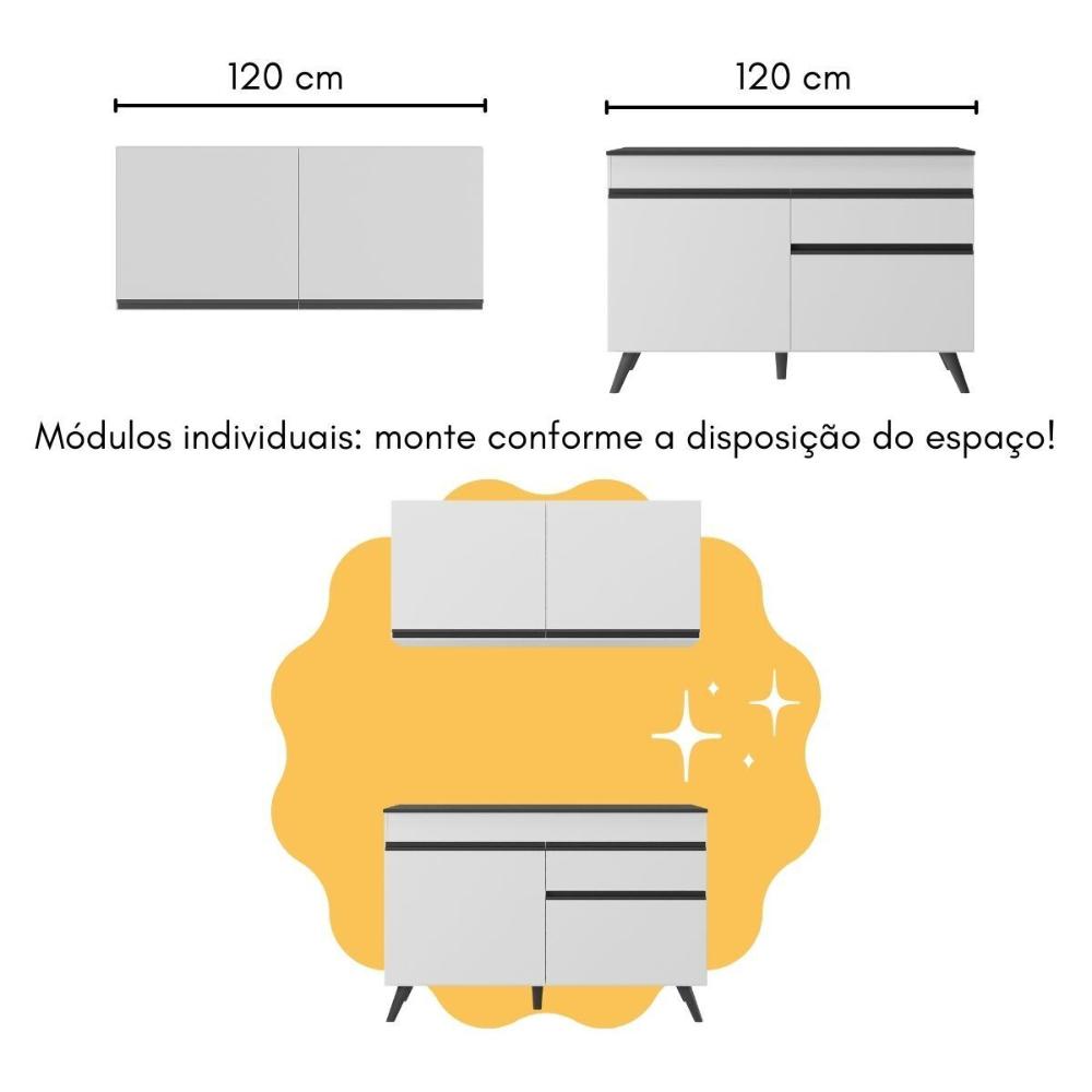 Cozinha Compacta com Bancada Americana 1 Porta Veneza Multimóveis MP2207 Branco/Preto