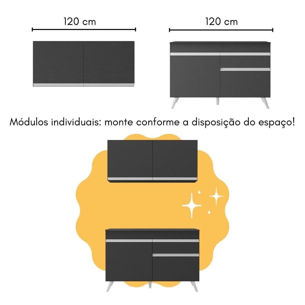 Cozinha Compacta com Bancada Americana 1 Porta Veneza Multimóveis MP2207 Preto/Branco
