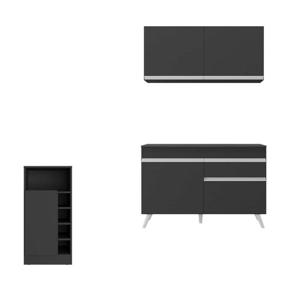 Cozinha Compacta com Bancada Americana 1 Porta Veneza Multimóveis MP2207 Preto/Branco