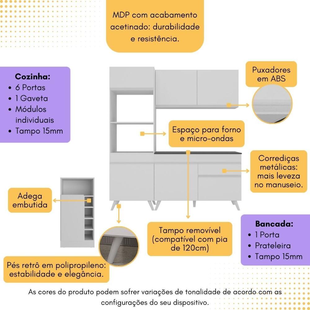 Cozinha Compacta com Bancada Americana/Mesa Veneza Multimóveis MP2211 Branco