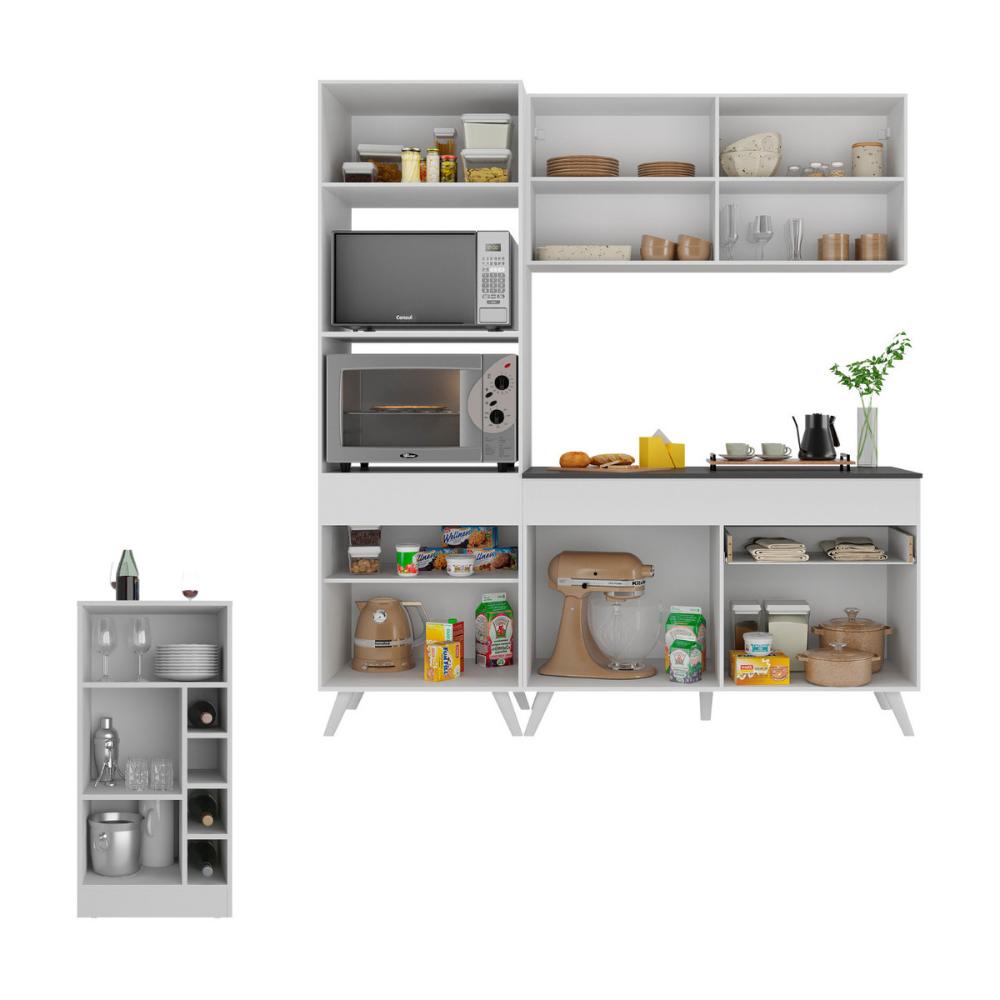 Cozinha Compacta com Bancada Americana/Mesa Veneza Multimóveis MP2211 Branco