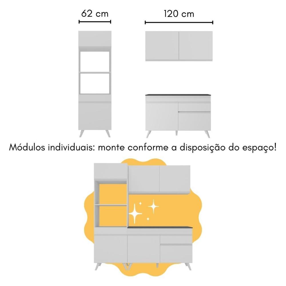 Cozinha Compacta com Bancada Americana/Mesa Veneza Multimóveis MP2211 Branco