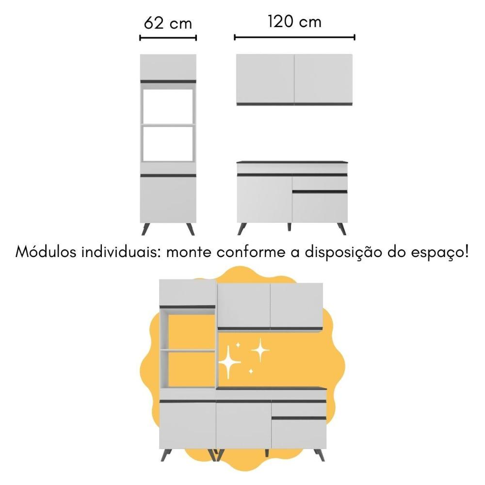 Cozinha Compacta com Bancada Americana/Mesa Veneza Multimóveis MP2211 Branco/Preto