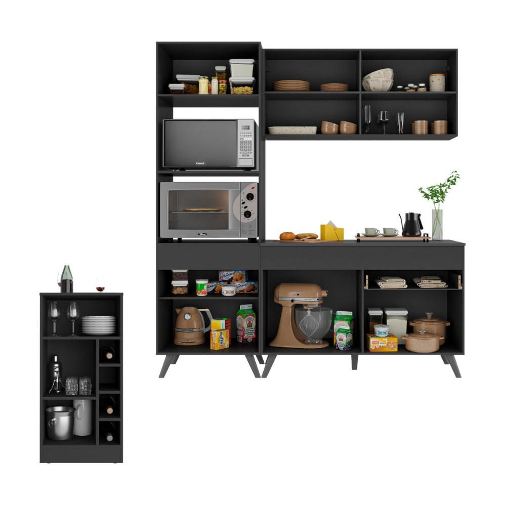 Cozinha Compacta com Bancada Americana/Mesa Veneza Multimóveis MP2211 Preto