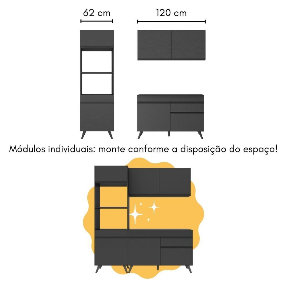Cozinha Compacta com Bancada Americana/Mesa Veneza Multimóveis MP2211 Preto