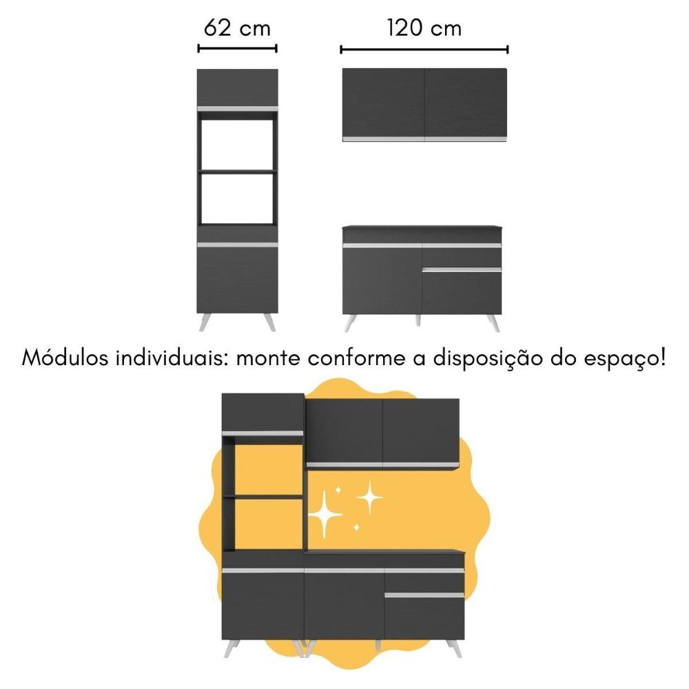 Cozinha Compacta com Bancada Americana/Mesa Veneza Multimóveis MP2211 Preto/Branco