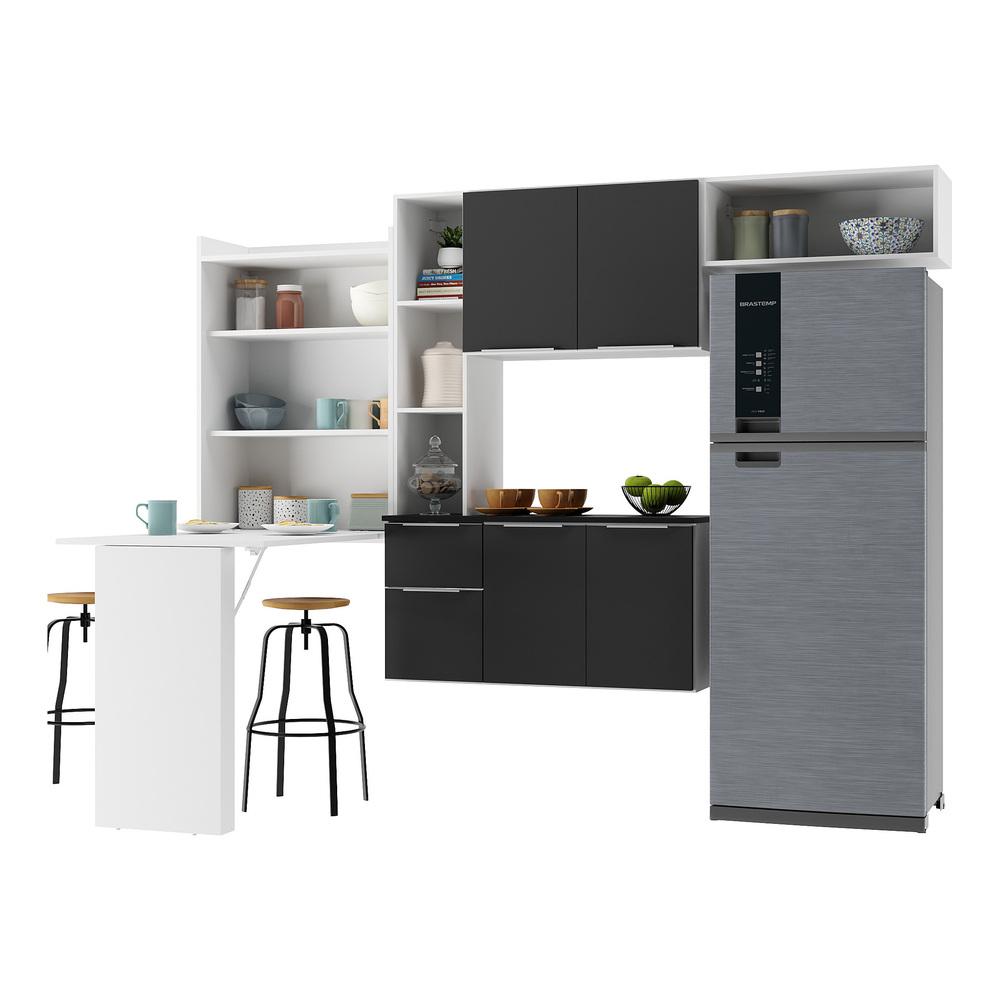 Cozinha Compacta com Mesa Dobrável MP2008 Sofia Multimóveis Branca/Preta