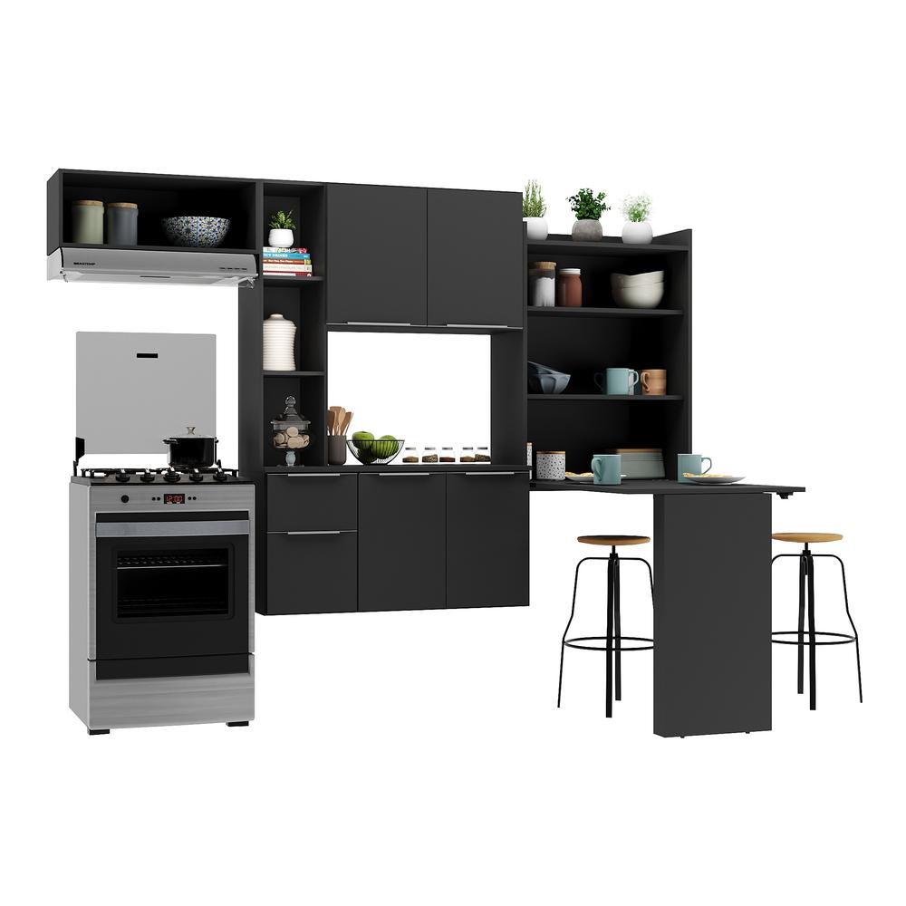 Cozinha Compacta com Mesa Dobrável MP2009 Sofia Multimóveis Preta