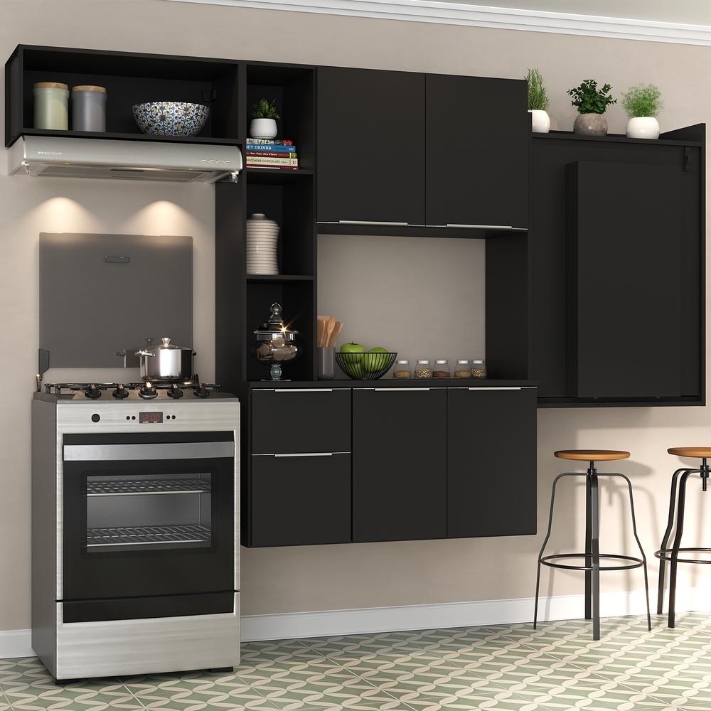 Cozinha Compacta com Mesa Dobrável MP2009 Sofia Multimóveis Preta