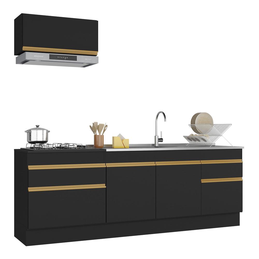 Cozinha Compacta com Rodapé Veneza Multimóveis MP2109 com Armário e Balcão Preta