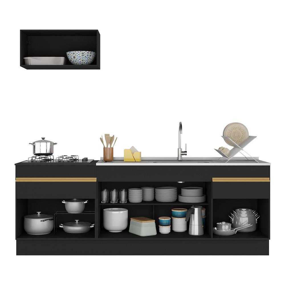 Cozinha Compacta com Rodapé Veneza Multimóveis MP2109 com Armário e Balcão Preta