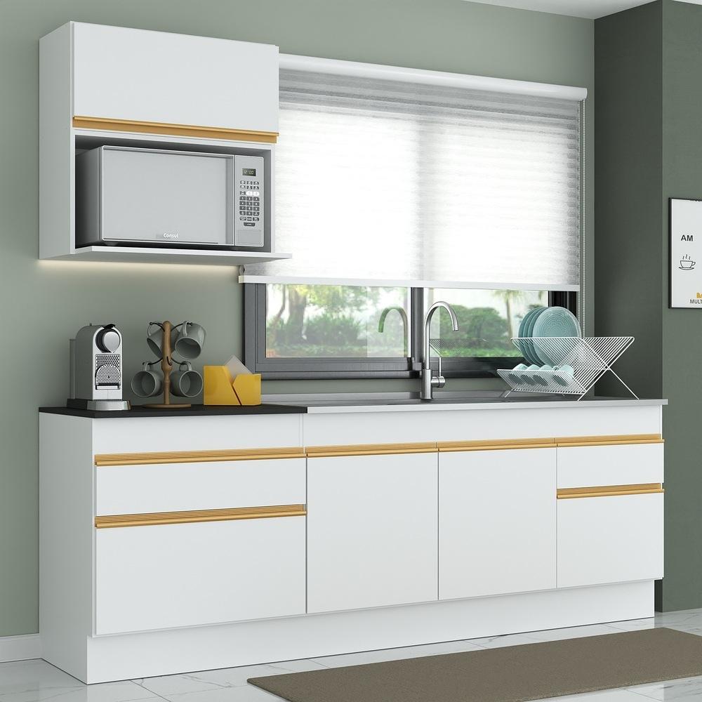 Cozinha Compacta com Rodapé Veneza Multimóveis MP2110 com Armário e Balcão Branca