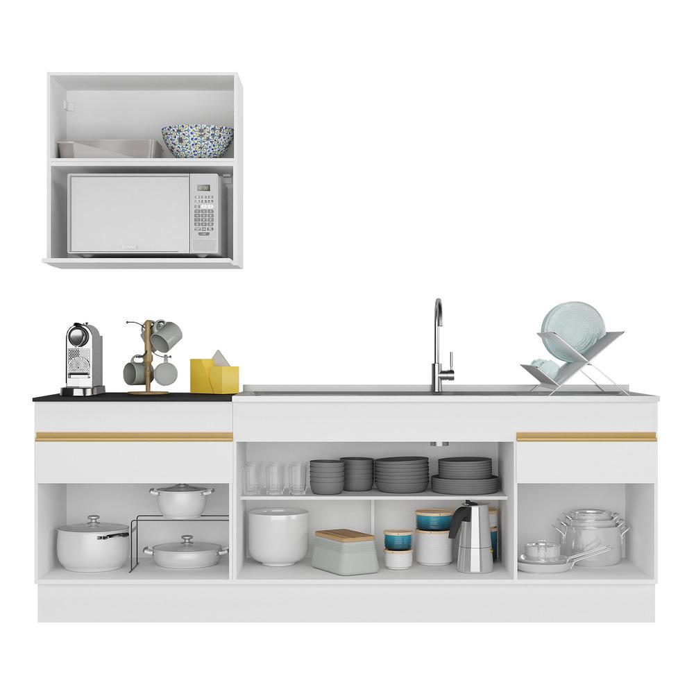 Cozinha Compacta com Rodapé Veneza Multimóveis MP2110 com Armário e Balcão Branca