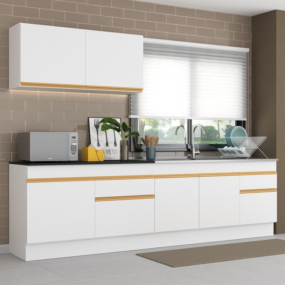 Cozinha Compacta com Rodapé Veneza Multimóveis MP2111 com Armário e Balcão Branca