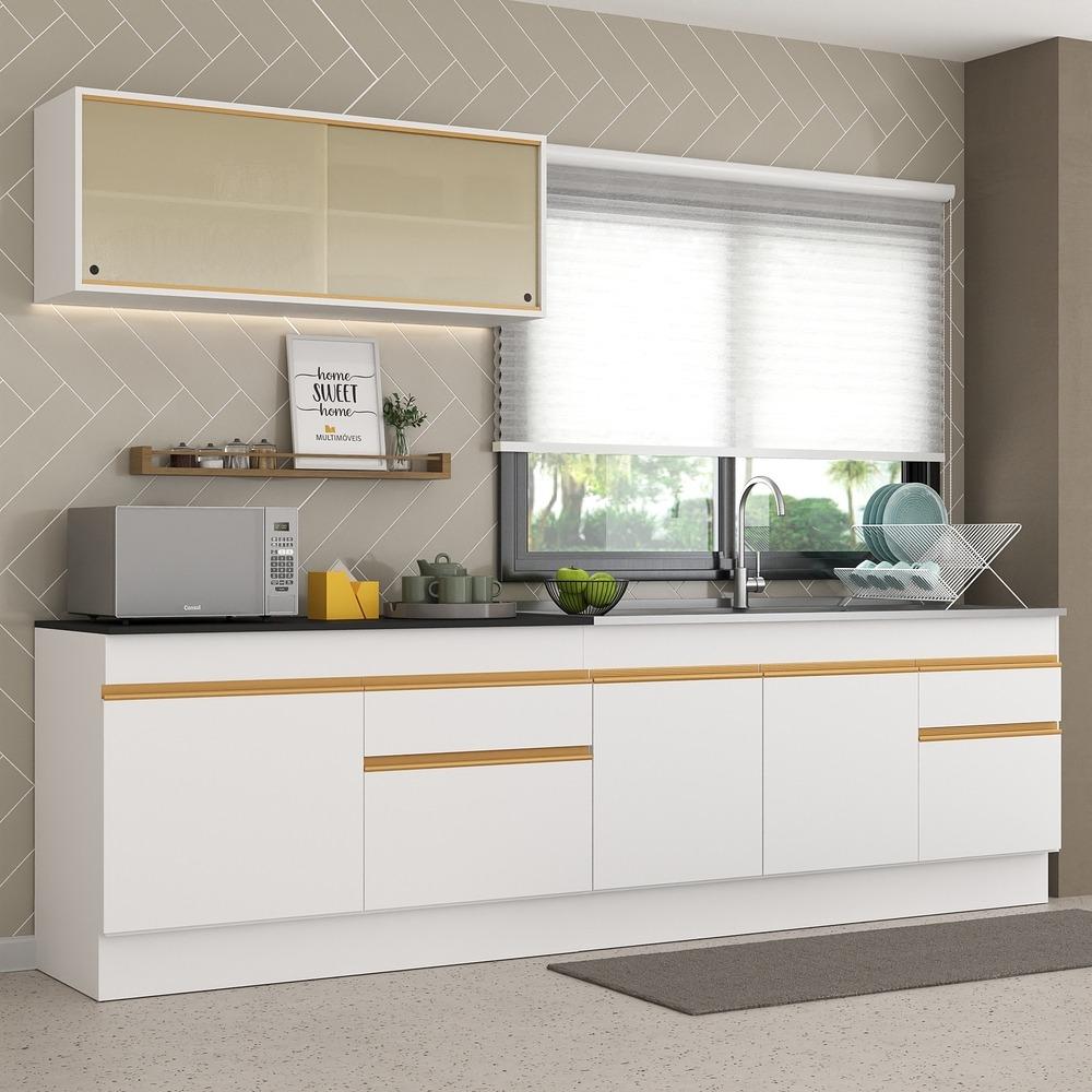 Cozinha Compacta com Rodapé Veneza Multimóveis MP2112 com Armário e Balcão Branca