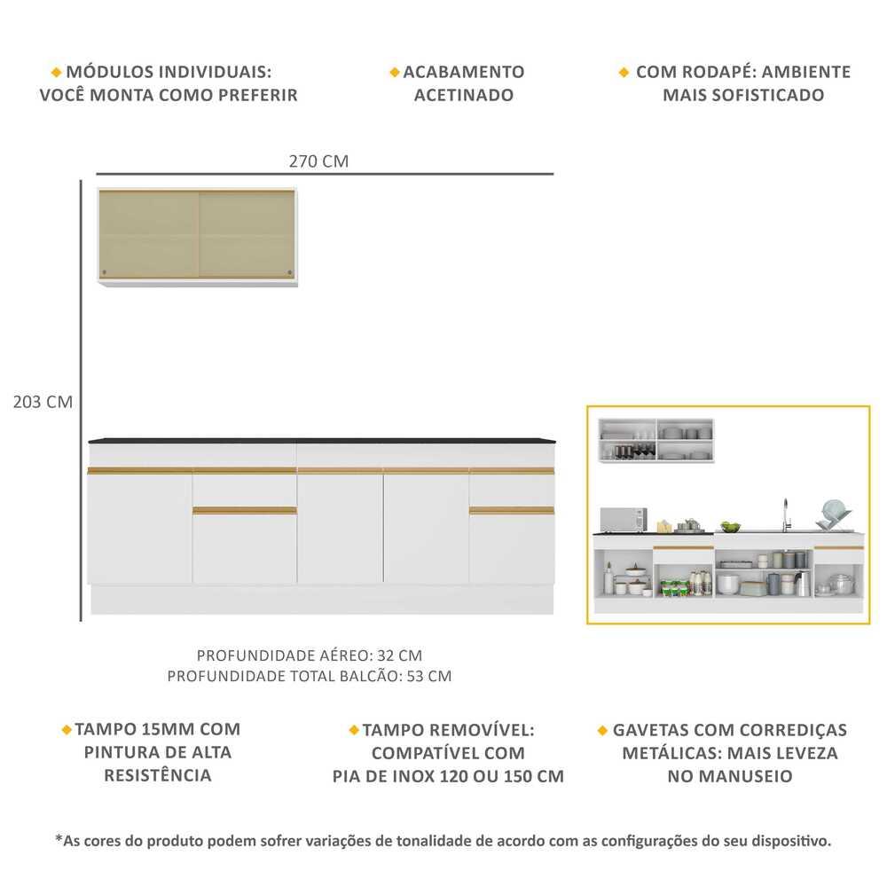 Cozinha Compacta com Rodapé Veneza Multimóveis MP2112 com Armário e Balcão Branca